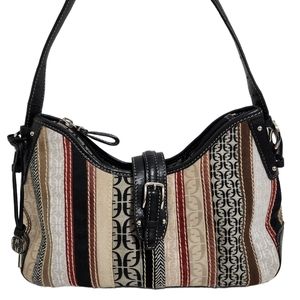 Fossil Vintage Multicolor Stripes Canvas & Leather Shoulder Bag Handbag Satchel.